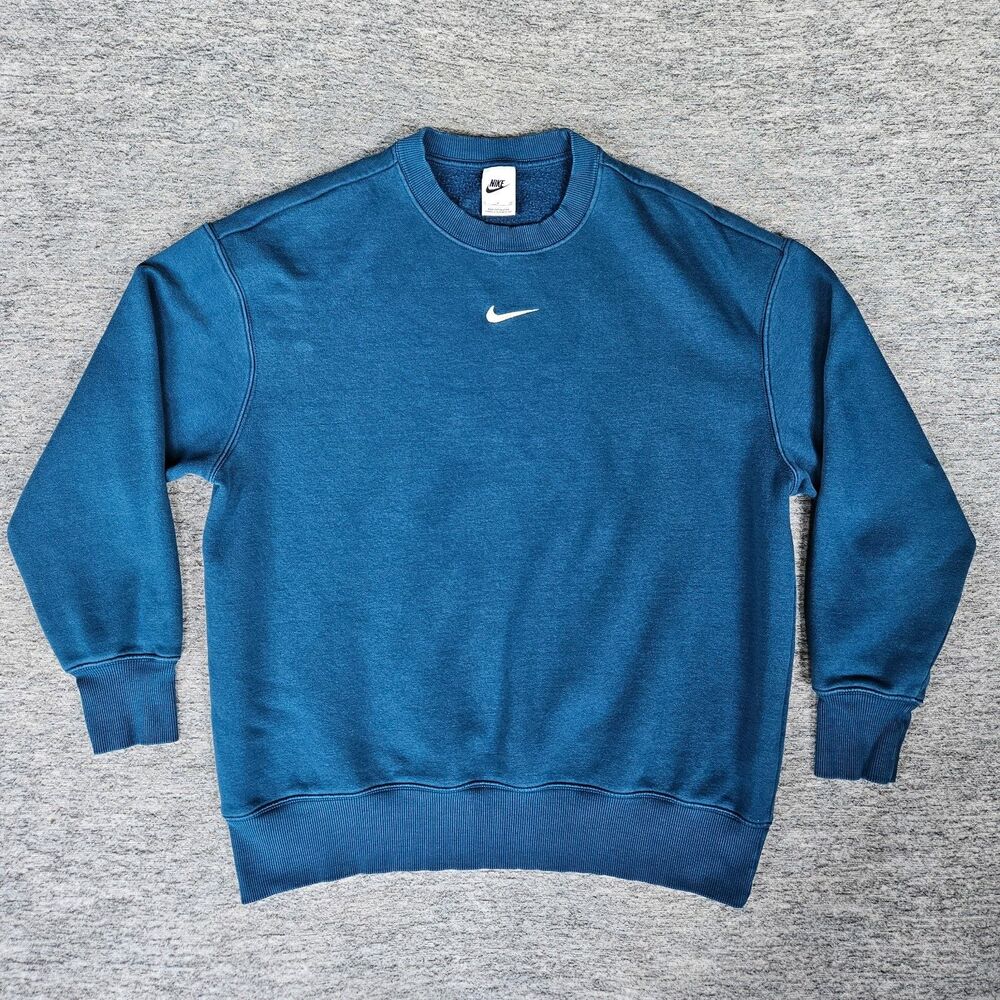 Nike Sportswear Sweatshirt Womens S Crewneck Blue Fleece Oversized Center Swoosh